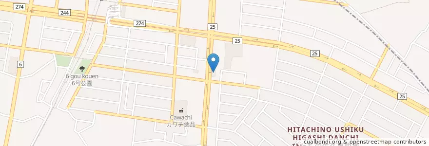 Mapa de ubicacion de ココス en 日本, 茨城県, 牛久市.