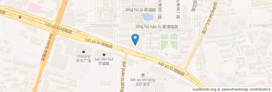 Mapa de ubicacion de 金马门国际美食百汇 en الصين, خوبي, ووهان, 洪山区, 珞南街道.