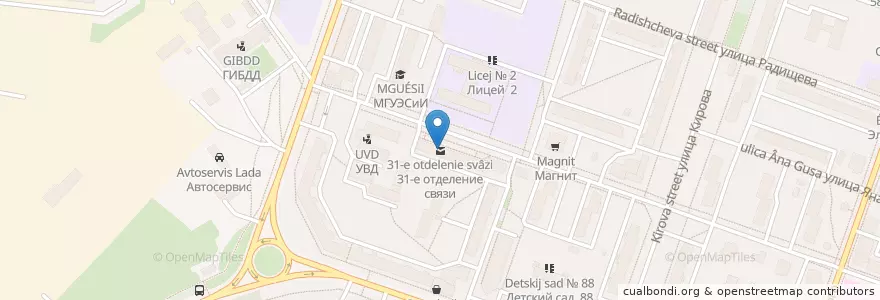Mapa de ubicacion de 31-е отделение связи en Rusland, Centraal Federaal District, Oblast Jaroslavl, Рыбинский Район, Городской Округ Рыбинск.