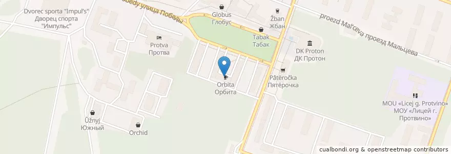 Mapa de ubicacion de Орбита en Russia, Distretto Federale Centrale, Oblast' Di Mosca, Городской Округ Протвино.
