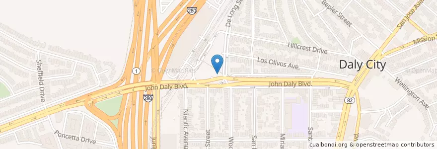 Mapa de ubicacion de Daly City BART en Estados Unidos Da América, Califórnia, San Mateo County, Daly City.