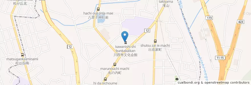 Mapa de ubicacion de 川西市文化会館 en اليابان, أوساكا, 池田市.