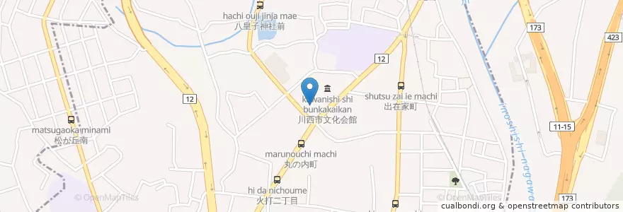 Mapa de ubicacion de 兵庫県川西警察署 en Japão, 大阪府, 池田市, 川西市.