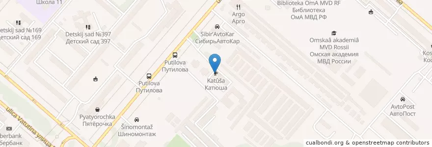 Mapa de ubicacion de Катюша en Rússia, Distrito Federal Siberiano, Омская Область, Омский Район, Городской Округ Омск.