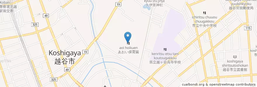 Mapa de ubicacion de あおい保育園 en Japão, 埼玉県, 越谷市.