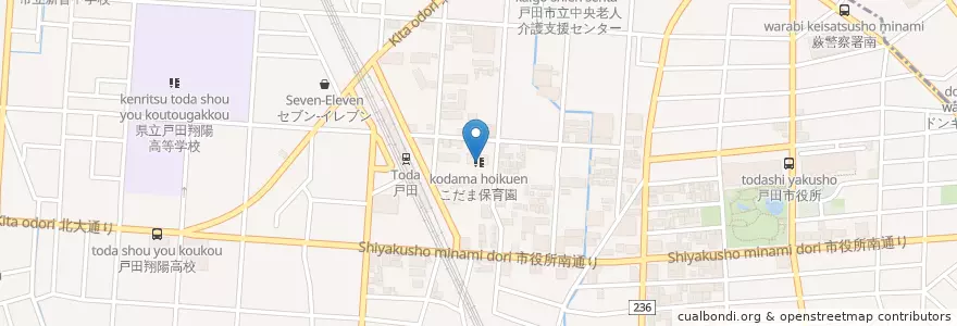 Mapa de ubicacion de こだま保育園 en 日本, 埼玉県, 戸田市.