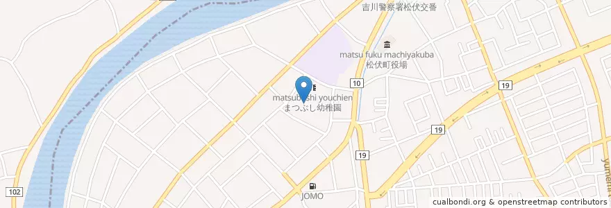 Mapa de ubicacion de こどもの森保育園 en 日本, 埼玉県, 北葛飾郡, 松伏町.