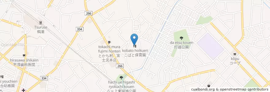 Mapa de ubicacion de こばと保育園 en Jepun, 埼玉県, 富士見市.
