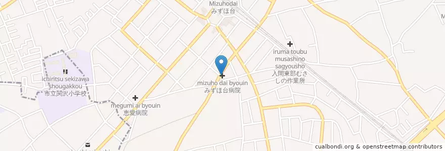 Mapa de ubicacion de みずほ台病院 en Jepun, 埼玉県, 富士見市.