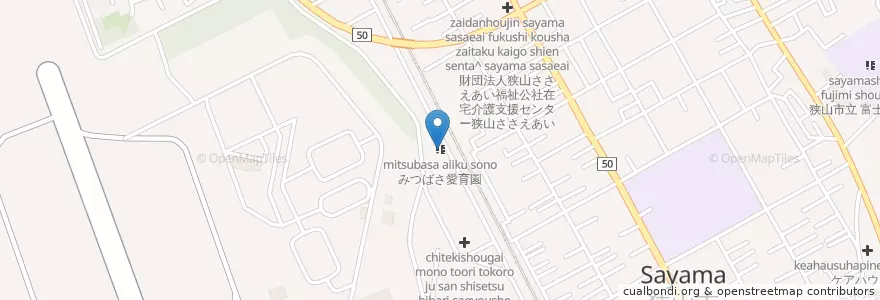 Mapa de ubicacion de みつばさ愛育園 en Japan, 埼玉県, 狭山市.