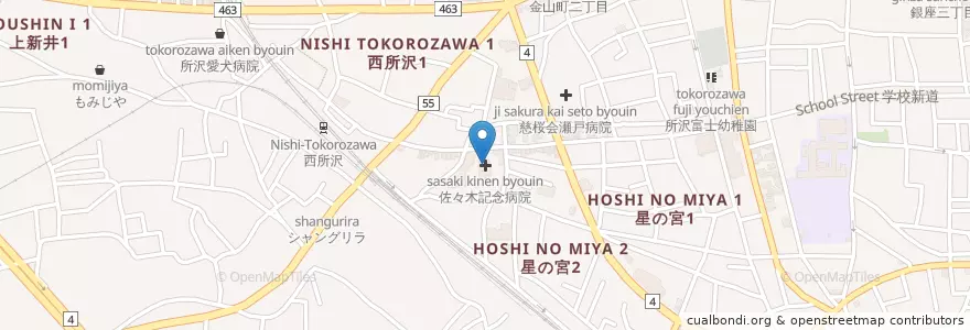Mapa de ubicacion de 佐々木記念病院 en Japon, Préfecture De Saitama, 所沢市.