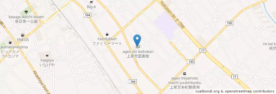 Mapa de ubicacion de 上尾市図書館 en 일본, 사이타마현, 上尾市.