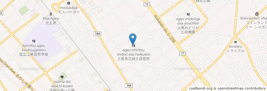 Mapa de ubicacion de 上尾市立緑丘保育所 en 日本, 埼玉县, 上尾市.