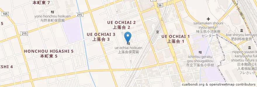 Mapa de ubicacion de 上落合保育園 en Япония, Сайтама, Сайтама, 中央区.