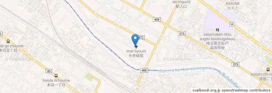 Mapa de ubicacion de 今井病院 en 日本, 埼玉県, 北葛飾郡, 南埼玉郡, 杉戸町, 宮代町.