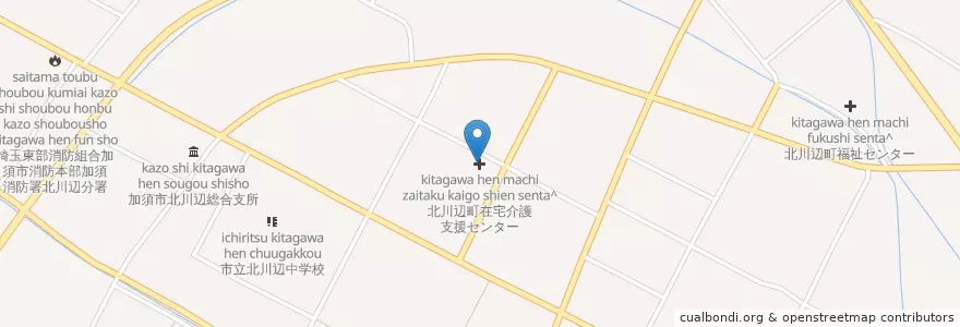 Mapa de ubicacion de 北川辺町在宅介護支援センター en Japon, Préfecture De Saitama, Kazo.