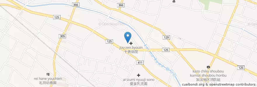 Mapa de ubicacion de 十善病院 en 日本, 埼玉県, 加須市.