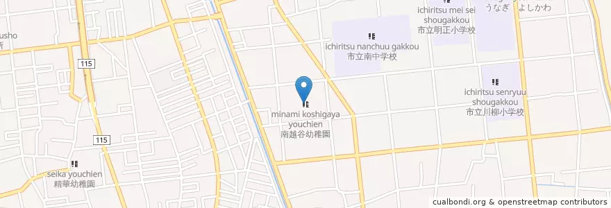 Mapa de ubicacion de 南越谷幼稚園 en اليابان, 埼玉県, 越谷市.