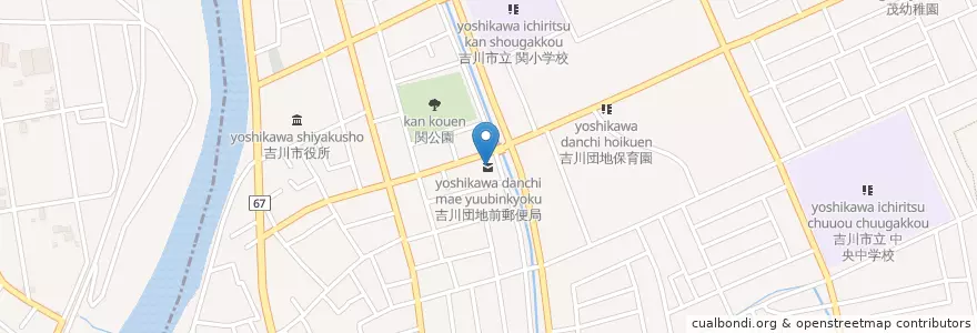 Mapa de ubicacion de 吉川団地前郵便局 en Japan, Präfektur Saitama, 吉川市.