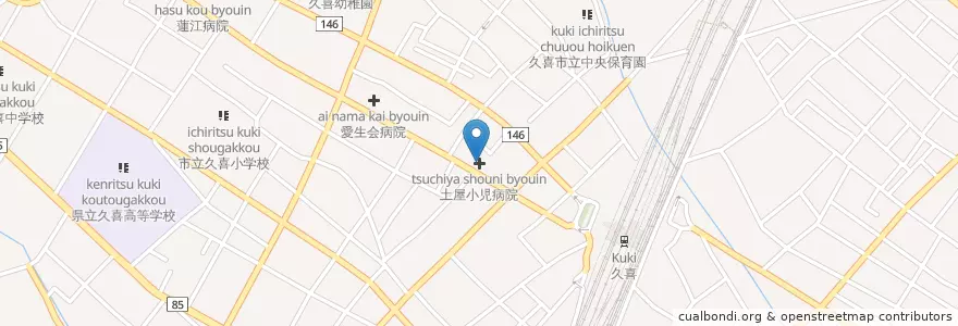 Mapa de ubicacion de 土屋小児病院 en 日本, 埼玉県, 久喜市.
