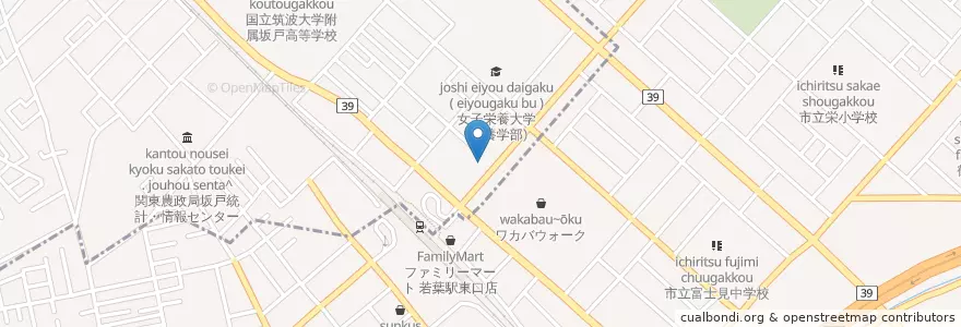 Mapa de ubicacion de 坂戸若葉駅前郵便局 en Japan, Saitama Prefecture, Tsurugashima, Sakado.