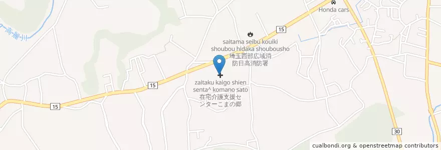 Mapa de ubicacion de 基幹型在宅介護支援センターこまの郷 en 일본, 사이타마현, 日高市.