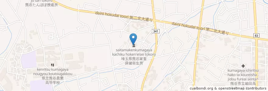 Mapa de ubicacion de 埼玉県熊谷家畜保健衛生所 en 日本, 埼玉県, 熊谷市.