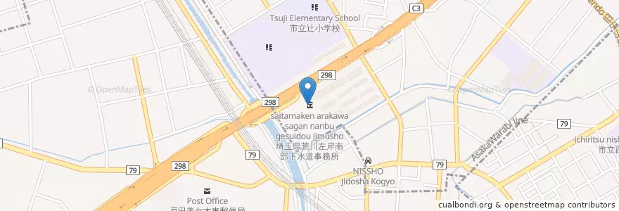 Mapa de ubicacion de 埼玉県荒川左岸南部下水道事務所 en Japonya, 埼玉県, 戸田市.