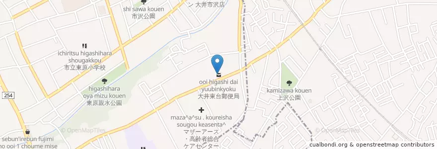 Mapa de ubicacion de 大井東台郵便局 en 日本, 埼玉县, 富士見野市.