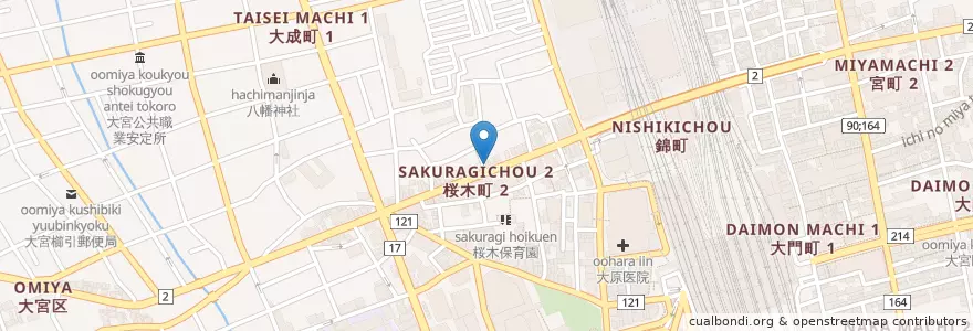 Mapa de ubicacion de 大宮桜木町郵便局 en 日本, 埼玉県, さいたま市, 大宮区.