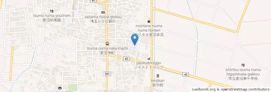 Mapa de ubicacion de 妻沼卯月花郵便局 en Japan, Präfektur Saitama, 熊谷市.