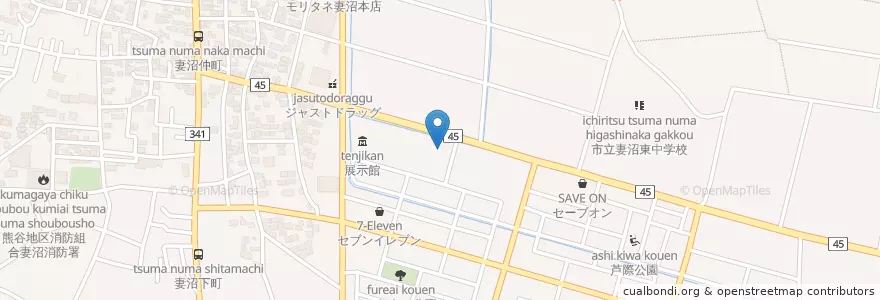 Mapa de ubicacion de 妻沼町立図書館 en 日本, 埼玉県, 熊谷市.
