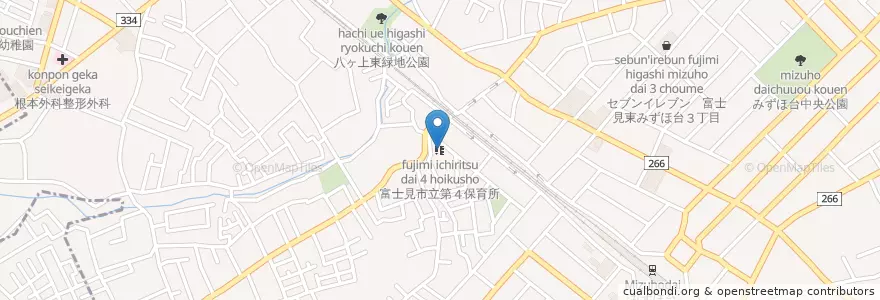 Mapa de ubicacion de 富士見市立第4保育所 en 日本, 埼玉县, 富士見市.