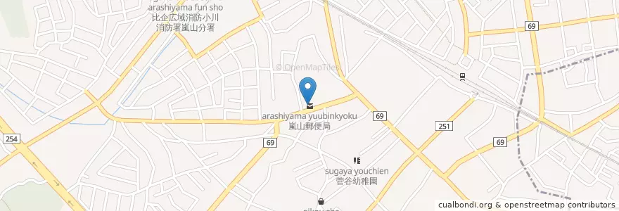 Mapa de ubicacion de 嵐山郵便局 en Japan, Präfektur Saitama, 比企郡, 嵐山町.