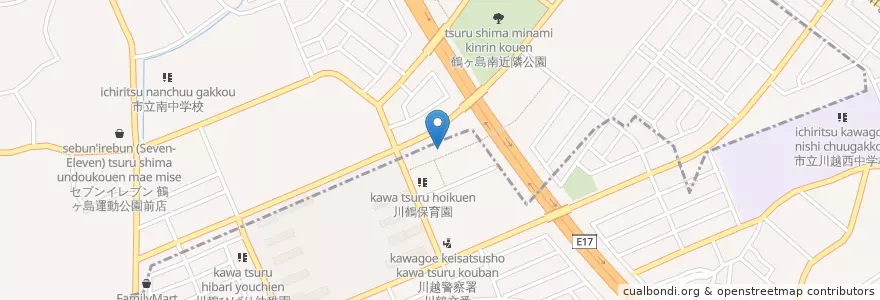 Mapa de ubicacion de 川越川鶴郵便局 en Japon, Préfecture De Saitama, 鶴ヶ島市.