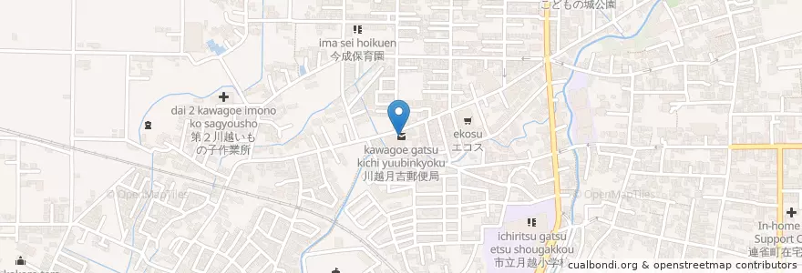 Mapa de ubicacion de 川越月吉郵便局 en اليابان, 埼玉県, 川越市.
