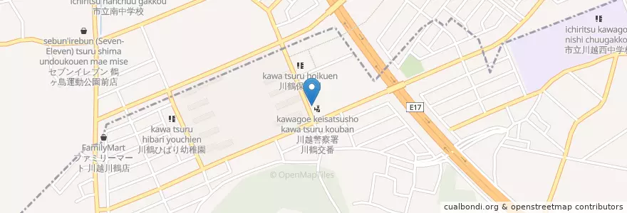 Mapa de ubicacion de 川越警察署川鶴交番 en Japão, 埼玉県, 鶴ヶ島市, 川越市.