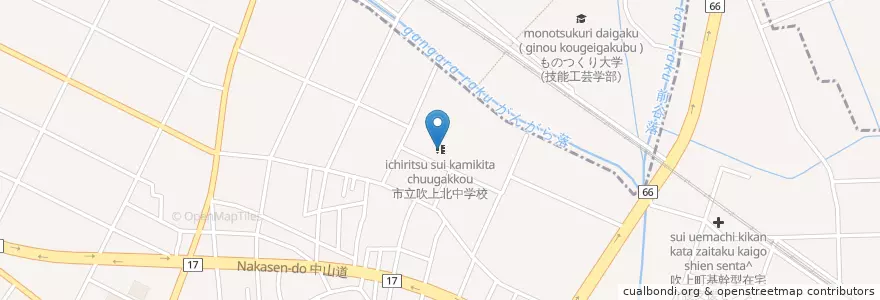 Mapa de ubicacion de 鴻巣市立吹上北中学校 en Japonya, 埼玉県, 鴻巣市.