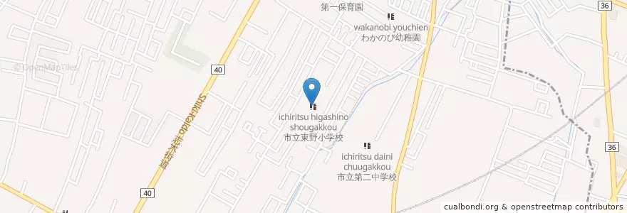 Mapa de ubicacion de 市立東野小学校 en اليابان, 埼玉県, 新座市.