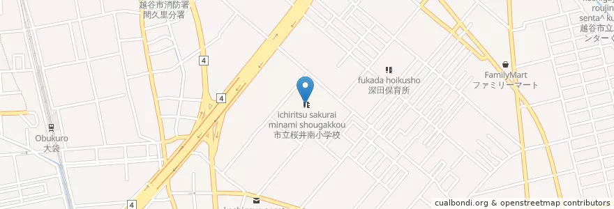 Mapa de ubicacion de 越谷市立桜井南小学校 en 日本, 埼玉県, 越谷市.