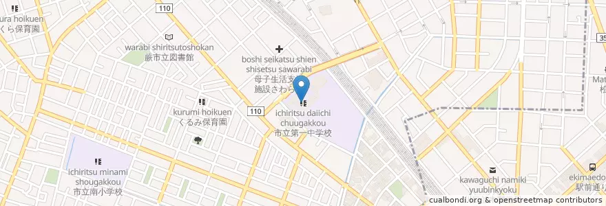 Mapa de ubicacion de 市立第一中学校 en 日本, 埼玉县, 蕨市.