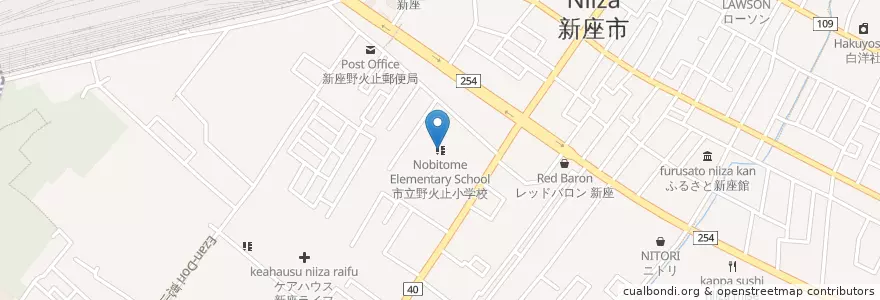 Mapa de ubicacion de 市立野火止小学校 en Japão, 埼玉県, 新座市.