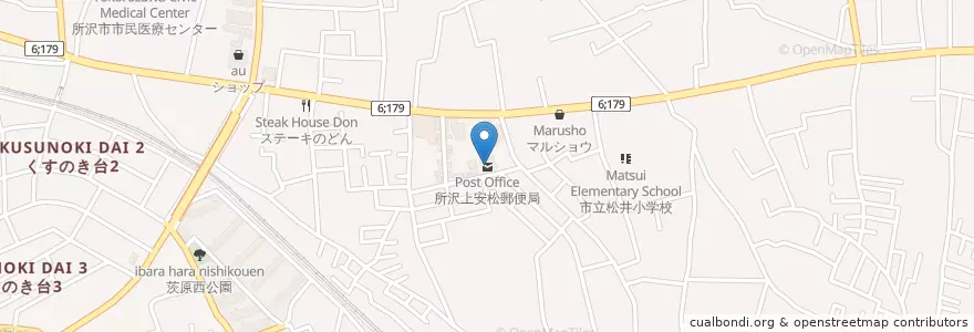 Mapa de ubicacion de 所沢上安松郵便局 en 日本, 埼玉县, 所沢市.