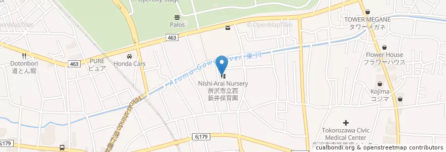 Mapa de ubicacion de 所沢市立西新井保育園 en Giappone, Prefettura Di Saitama, 所沢市.