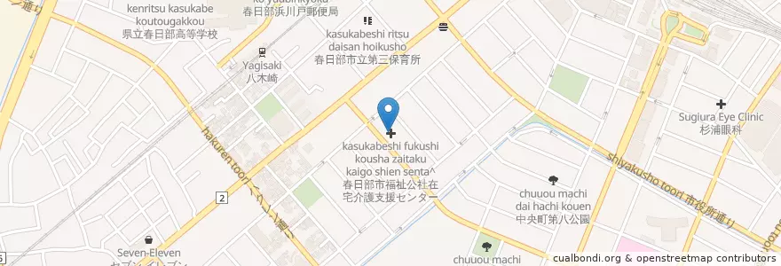 Mapa de ubicacion de 春日部市障害者デイサービスセンター en Japão, 埼玉県, 春日部市.