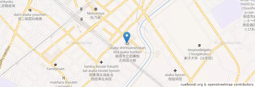 Mapa de ubicacion de 朝霞市立図書館北朝霞分館 en Japão, 埼玉県, 朝霞市.
