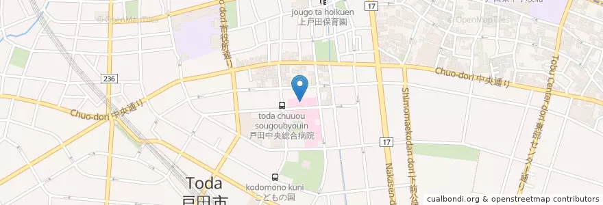 Mapa de ubicacion de 東光会戸田中央総合病院 en ژاپن, 埼玉県, 戸田市.