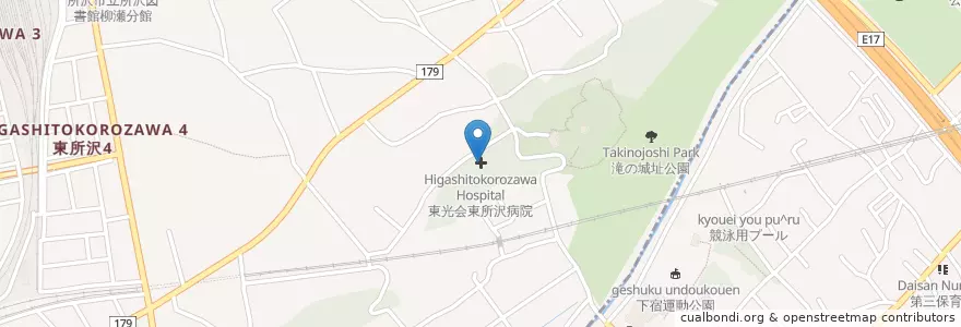 Mapa de ubicacion de 東光会東所沢病院 en Giappone, Prefettura Di Saitama, 所沢市, 清瀬市.