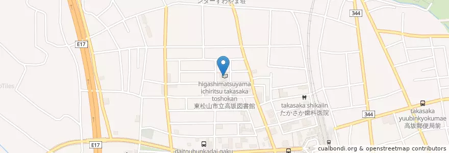 Mapa de ubicacion de 東松山市立高坂図書館 en اليابان, 埼玉県, 東松山市.
