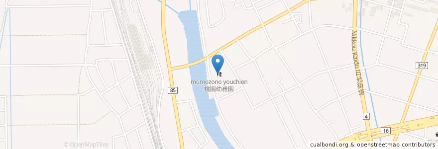 Mapa de ubicacion de 桃園幼稚園 en 일본, 사이타마현, 春日部市.